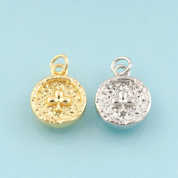 Gold Round Charms,Plant Jewelry,Round Pendant for DIY Jewelry Making,18K Gold & Rhodium