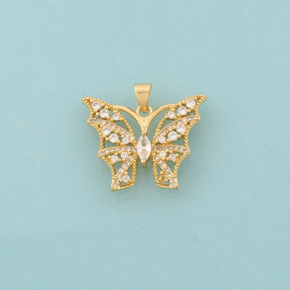 Gold CZ Butterfly Charms,Insect Jewelry,Butterfly Pendant for DIY Jewelry Making,18K Gold