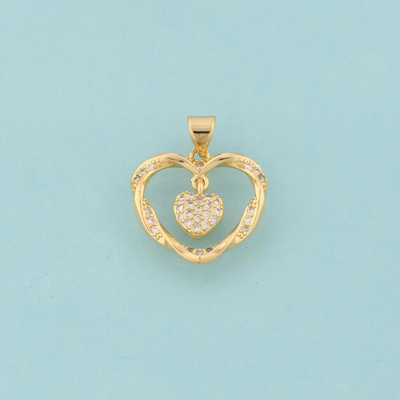 Gold CZ Heart Charms,Love Jewelry,Heart Pendant for DIY Jewelry Making,18K Gold
