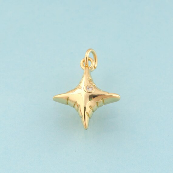 Gold CZ Cross Star Charms,Puffed Star Jewelry,Celestial Pendant for DIY Jewelry Making,18K Gold
