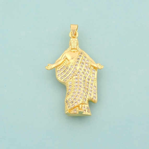 Gold CZ Saint Jude Charms,Religious Jewelry,St.Juda Pendant for DIY Jewelry Making,18K Gold