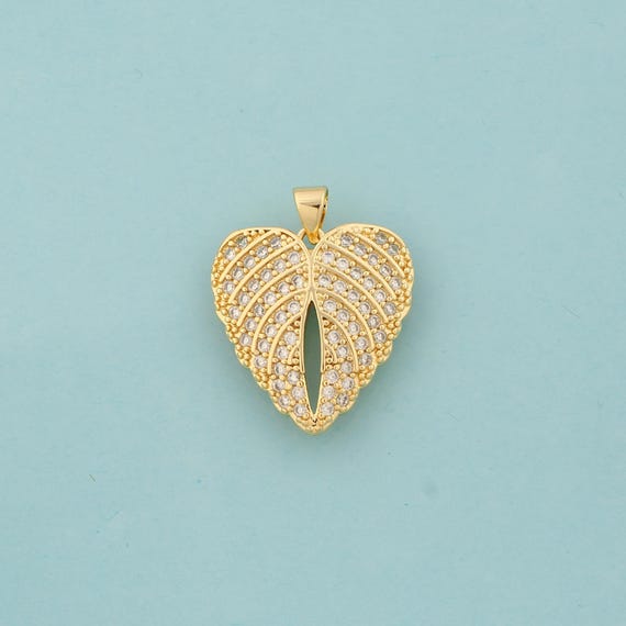Gold CZ Heart Charms,Love Jewelry,Heart Pendant for DIY Jewelry Making,18K Gold