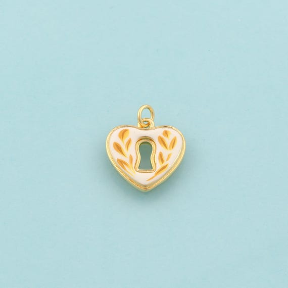 Gold Heart Charms,Lock Jewelry,Enamel Love Pendant for DIY Jewelry Making,18K Gold