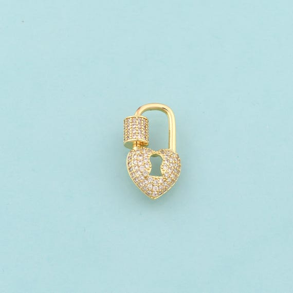 Gold CZ Screw Clasp,Carabiner Jewelry Clasp,Heart Lock Clasp for DIY Jewelry Making,18K Gold