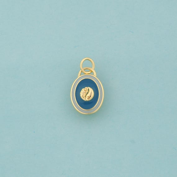 Gold Enamel Oval Charms,Bagua Jewelry,Oval Pendant for DIY Jewelry Making,18K Gold