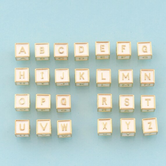 Enamel 26 Letter Spacer Beads,Initial Beads,Square Beads for DIY Jewelry Making,18K Gold