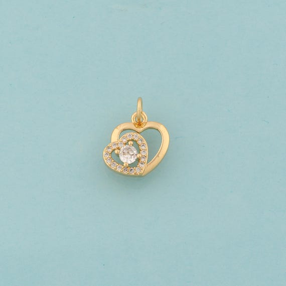 Gold CZ Heart Charms,Love Jewelry,Heart Pendant for DIY Jewelry Making,18K Gold