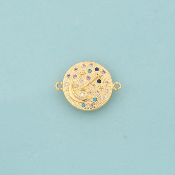 Gold CZ Moon Connector,Arrow Jewelry Connector,Moon Connector for DIY Jewelry Making,18K Gold