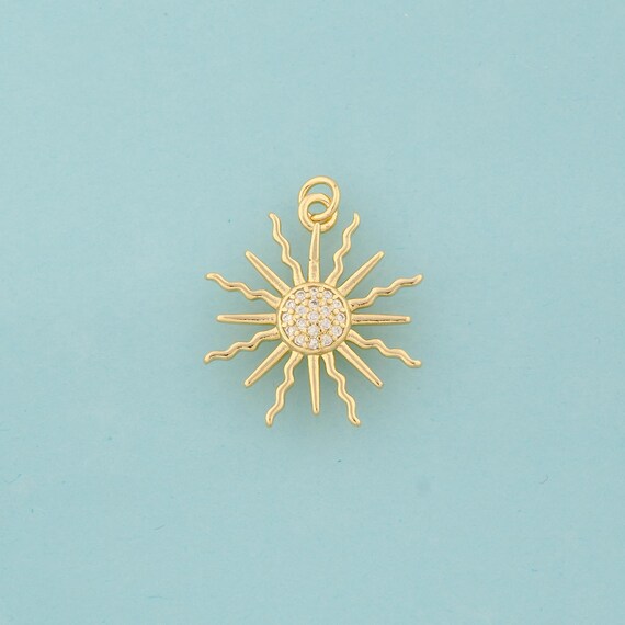 Gold CZ Sun Charms,Sun Jewelry,Sun Pendant for DIY Jewelry Making,18K Gold