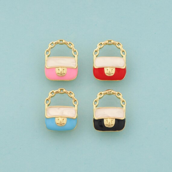 Gold Handbag Charms,Handbag Jewelry,Enamel Handbag Pendant for DIY Jewelry Making,18K Gold
