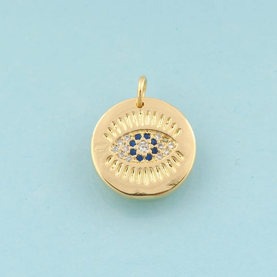 Gold CZ Evil Eye Charms,Devil Eye Jewelry,Round Pendant for DIY Jewelry Making,18K Gold