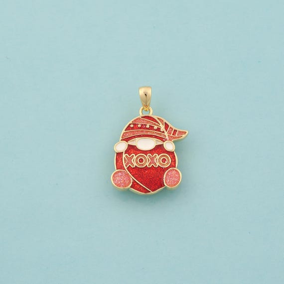 Gold Santa Claus Charms,Christmas Jewelry,Enamel XOXO Pendant for DIY Jewelry Making,18K Gold