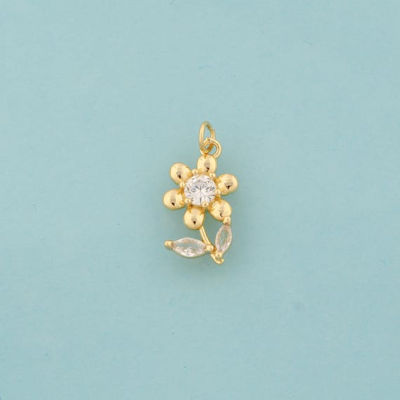 Gold CZ Flower Charms,Flower Jewelry,Flower Pendant for DIY Jewelry Making,18K Gold