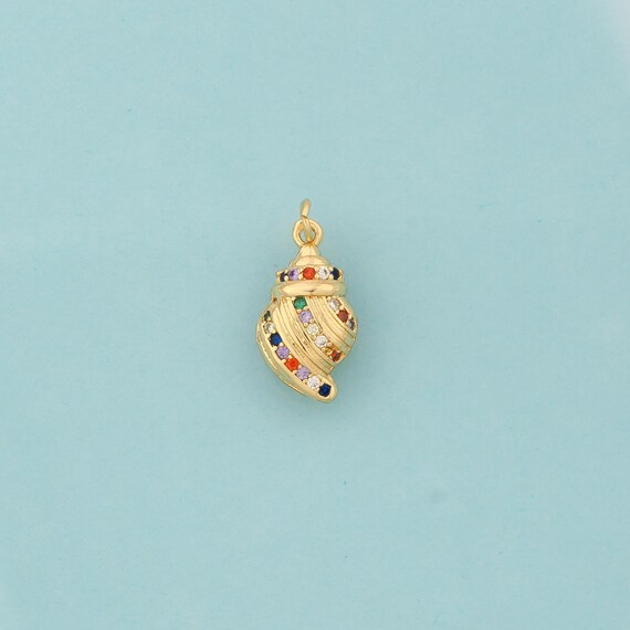 Gold CZ Conch Charms,Conch Jewelry,Conch Pendant for DIY Jewelry Making,18K Gold