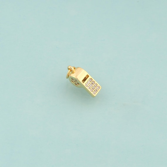 Gold CZ Whistle Charms,Whistle Jewelry,Whistle Pendant for DIY Jewelry Making,18K Gold