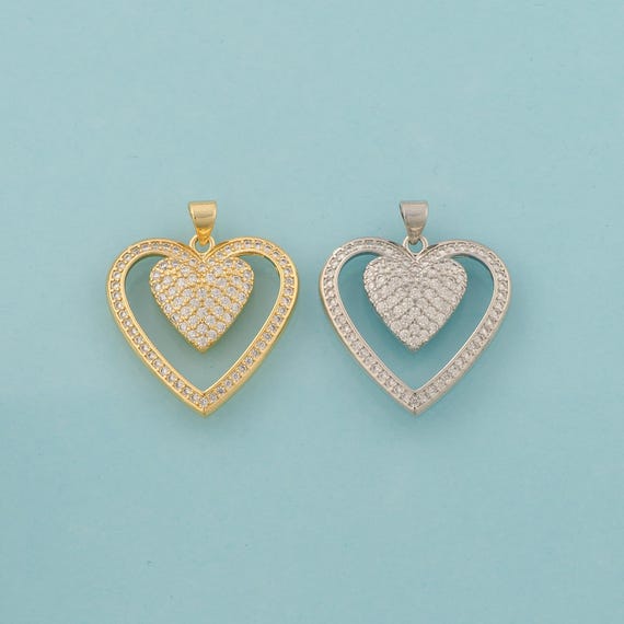 Gold CZ Heart Charms,Love Jewelry,Heart Pendant for DIY Jewelry Making,18K Gold