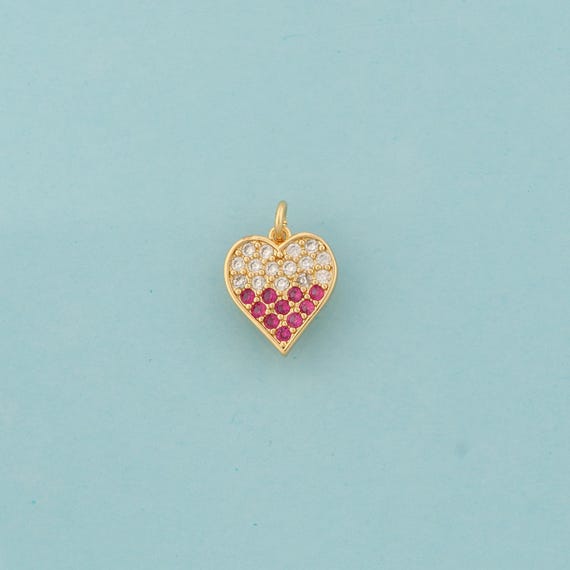 Gold CZ Heart Charms,Love Jewelry,Heart Pendant for DIY Jewelry Making,18K Gold