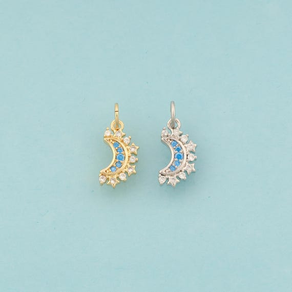 Gold CZ Crescent Moon Charms,Celestial Jewelry,Star Pendant for DIY Jewelry Making,18K Gold