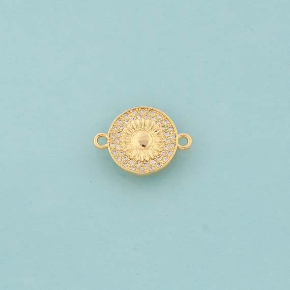 Gold CZ Flower Connector,Flower Jewelry Connector,Flower Connector for DIY Jewelry Making,18K Gold