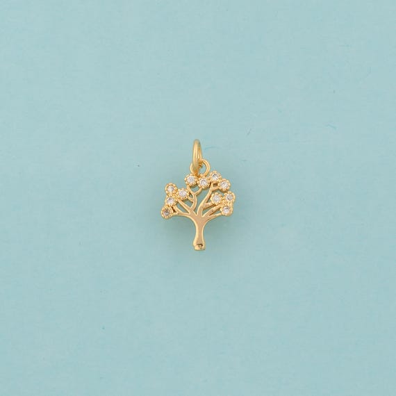 Gold CZ Tree of Life Charms,Plant Jewelry,Tree Pendant for DIY Jewelry Making,18K Gold