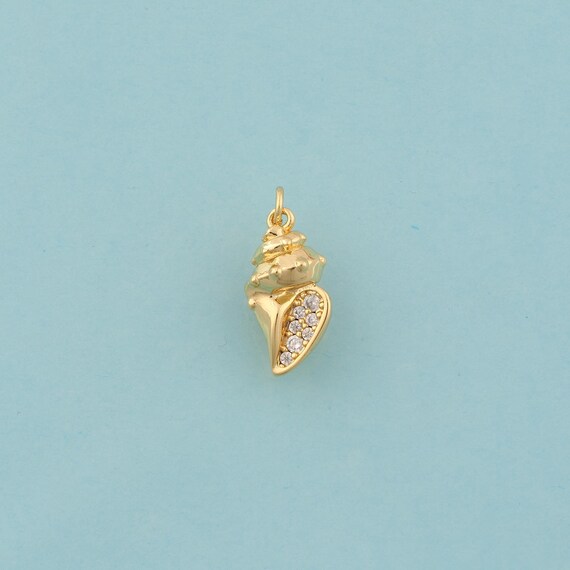 Gold CZ Conch Charms,Conch Jewelry,Conch Pendant for DIY Jewelry Making,18K Gold