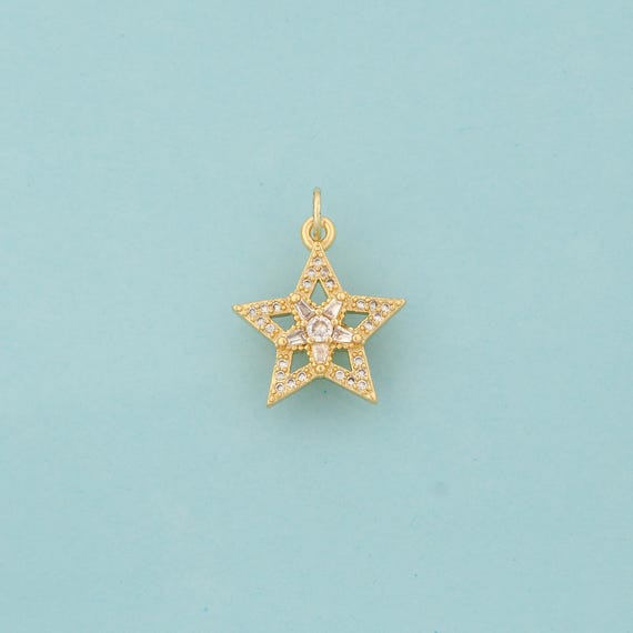 Gold CZ Star Charms,Star Jewelry,Star Pendant for DIY Jewelry Making,18K Gold