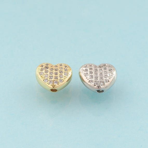CZ Heart Spacer Beads,Heart Beads,Heart Beads for DIY Jewelry Making,18K Gold & Rhodium