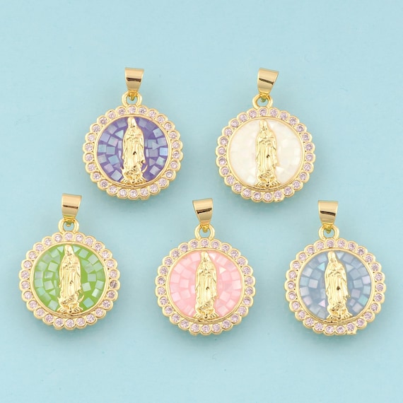 Gold CZ Virgin Mary Charms,Religious Jewelry,Catholic Pendant for DIY Jewelry Making,18K Gold