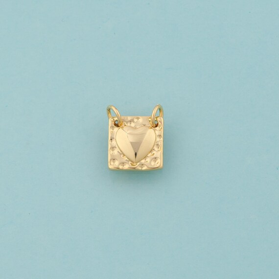 Gold Heart Charms,Love Jewelry,Square Pendant for DIY Jewelry Making,18K Gold