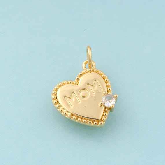 Gold CZ MOM Charms,Letter Jewelry,Heart Pendant for DIY Jewelry Making,18K Gold