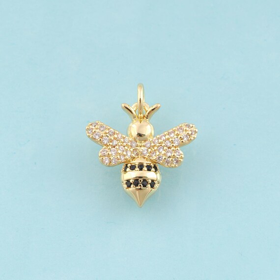 Gold CZ Bee Charms,Insect Jewelry,Bee Pendant for DIY Jewelry Making,18K Gold