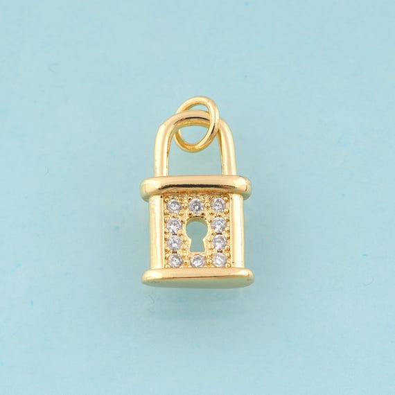 Gold CZ Lock Charms,Lock Jewelry,Lock Pendant for DIY Jewelry Making,18K Gold