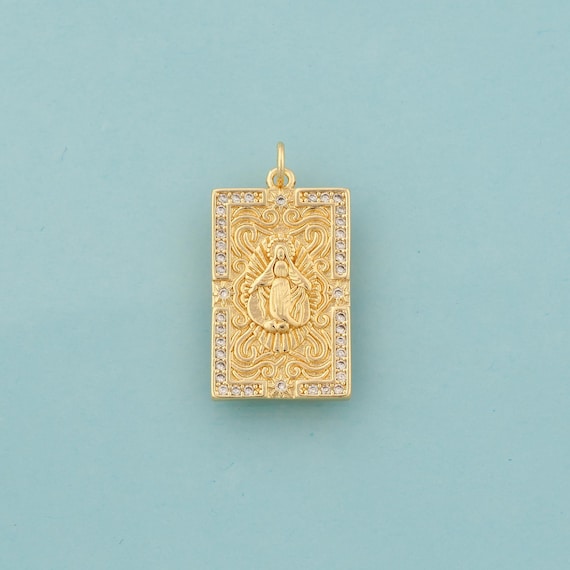 Gold CZ Virgin Mary Charms,Religious Jewelry,Catholic Pendant for DIY Jewelry Making,18K Gold