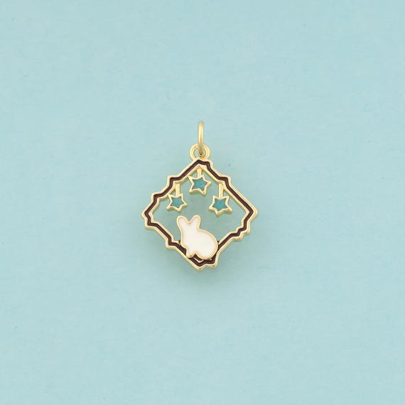 Gold Rabbit Charms,Star Jewelry,Enamel Animal Pendant for DIY Jewelry Making,18K Gold