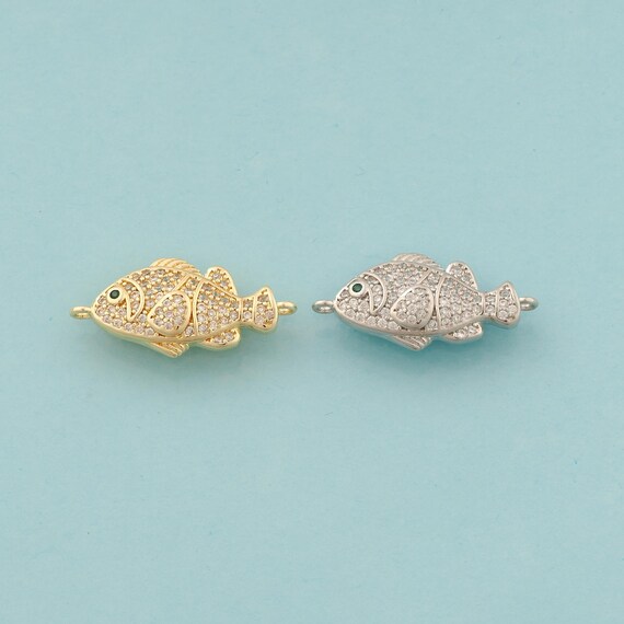 Gold CZ Fish Connector,Marine Life Jewelry Connector,Fish Connector for DIY Jewelry Making,18K Gold