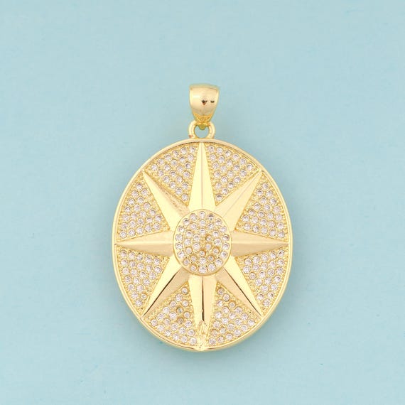 Gold CZ Polaris Charms,Celestial Jewelry,Oval Pendant for DIY Jewelry Making,18K Gold