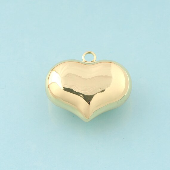 Gold Heart Charms,Puffed Heart Jewelry,Heart Pendant for DIY Jewelry Making,18K Gold