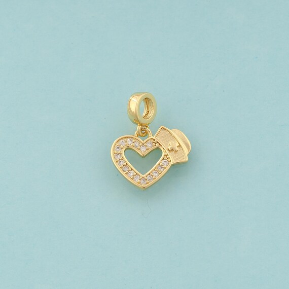 Gold CZ Heart Charms,Nurse Hat Jewelry,Cross Pendant for DIY Jewelry Making,18K Gold