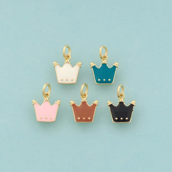 Gold Crown Charms,Crown Jewelry,Enamel Crown Pendant for DIY Jewelry Making,18K Gold