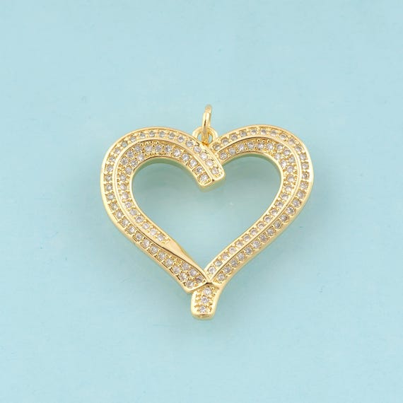 Gold CZ Heart Charms,Heart Jewelry,Heart Pendant for DIY Jewelry Making,18K Gold