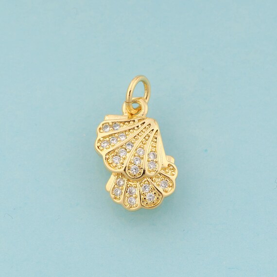 Gold CZ Shell Charms,Shell Jewelry,Shell Pendant for DIY Jewelry Making,18K Gold
