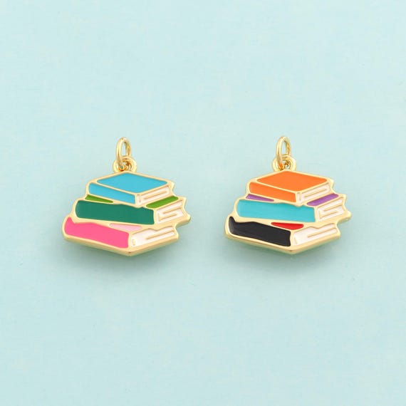 Gold Enamel Book Charms,Book Jewelry,Book Pendant for DIY Jewelry Making,18K Gold