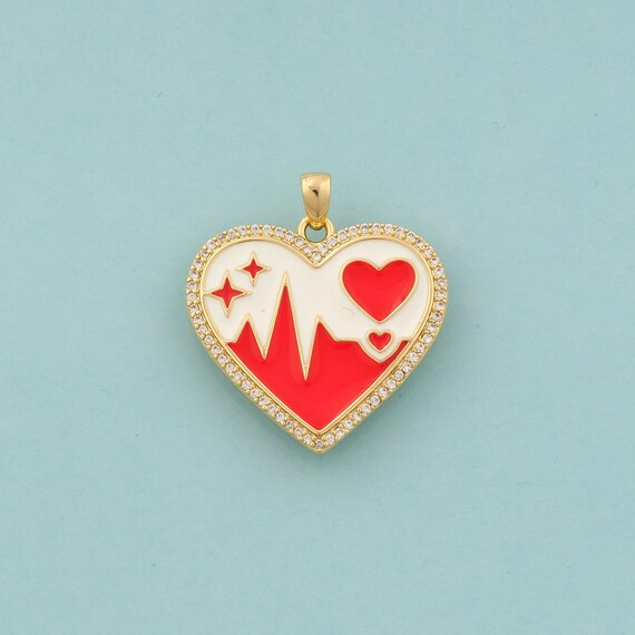 Gold CZ Heart Charms,Love Jewelry,Enamel Heart Pendant for DIY Jewelry Making,18K Gold