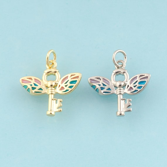 Gold Enamel Key Charms,Leaf Jewelry,Leaf Pendant for DIY Jewelry Making,18K Gold & Rhodium