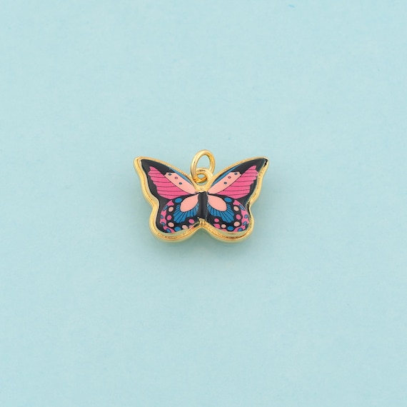 Gold Butterfly Charms,Insect Jewelry,Enamel Butterfly Pendant for DIY Jewelry Making,18K Gold