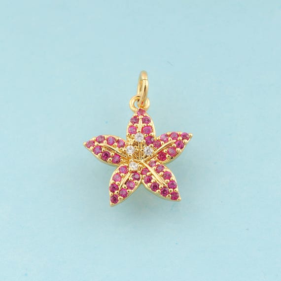 Gold CZ Flower Charms,Plant Jewelry,Flower Pendant for DIY Jewelry Making,18K Gold
