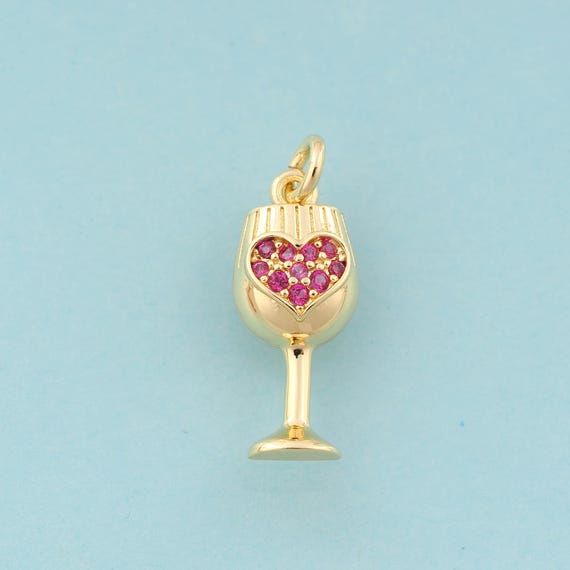 Gold CZ Wine Glass Charms,Heart Jewelry,Heart Pendant for DIY Jewelry Making,18K Gold