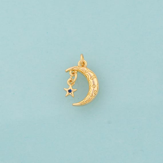 Gold CZ Moon Charms,Star Jewelry,Moon Pendant for DIY Jewelry Making,18K Gold