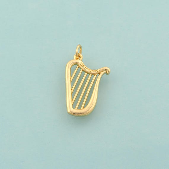 Gold Harp Charms,Harp Jewelry,Harp Pendant for DIY Jewelry Making,18K Gold