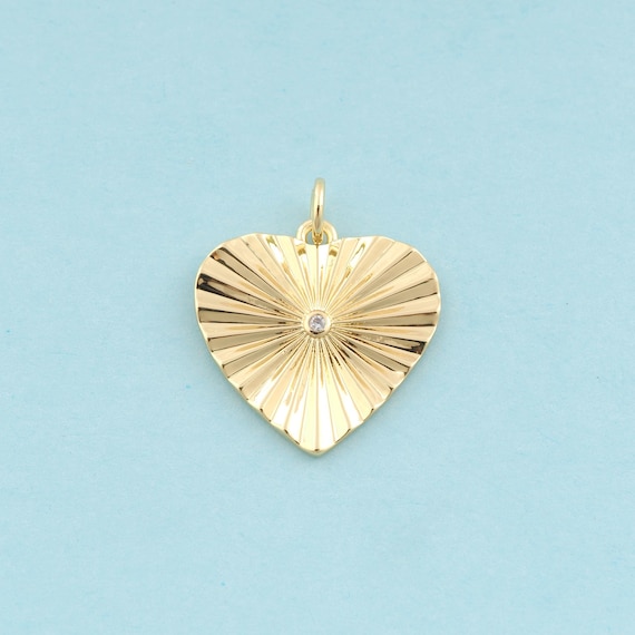 Gold CZ Heart Charms,Heart Jewelry,Heart Pendant for DIY Jewelry Making,18K Gold